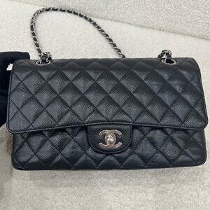 Chanel Classic Medium Double Flap Black Caviar With Silver Hardware Bag